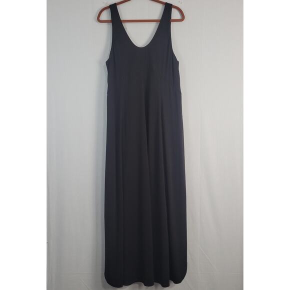 Halara U Neck Backless Split Flowy Maxi Casual Tank Dress sz XL black minimalist - Picture 2 of 10